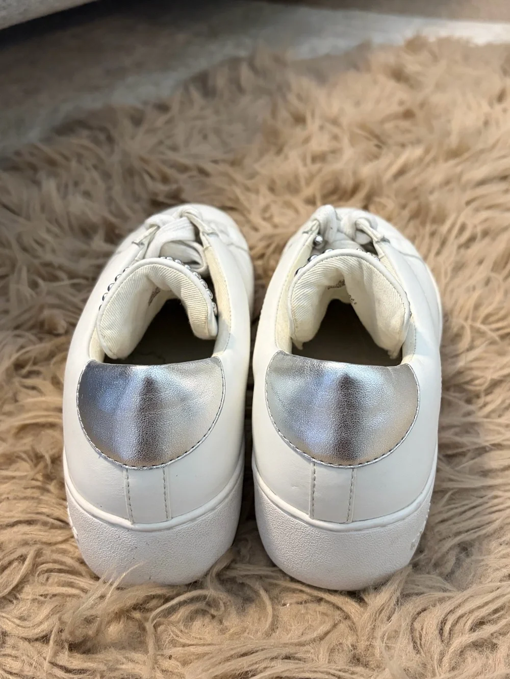 Michael Kors White Leather Sneakers with Silver Stud Accents